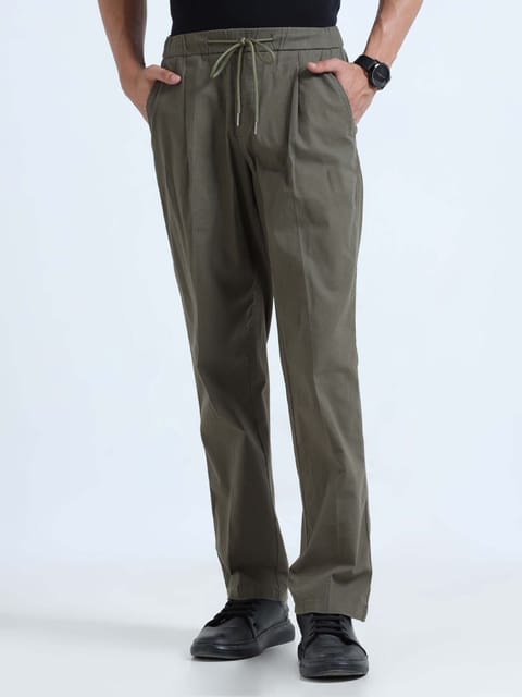 Men Lazy Linen Pleat Pant-Olive