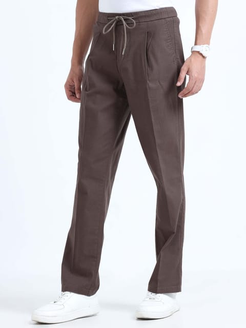 Men Lazy Linen Pleat Pant-Brown