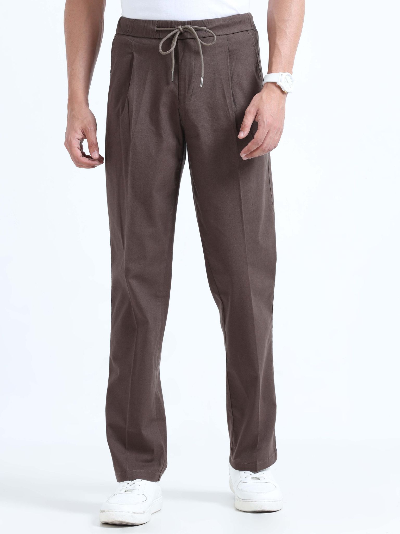 Men Lazy Linen Pleat Pant-Brown