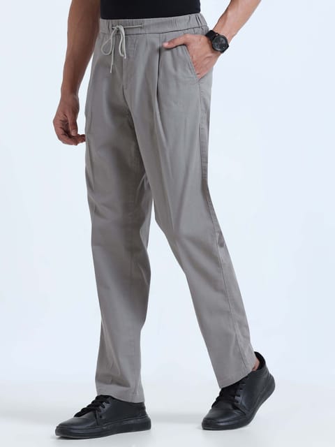 Men Lazy Linen Pleat Pant-Lt Grey