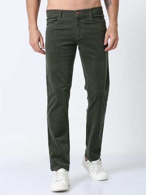 Men Corduroy Trousers-Olive