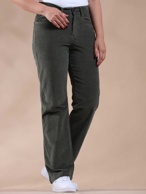 Women Corduroy Trousers- Olive