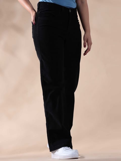 Women Corduroy Trousers- Black