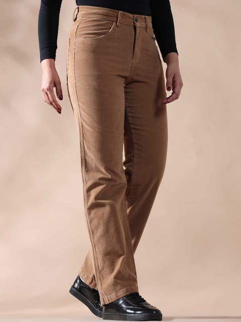 Women Corduroy Trousers- Light Khaki