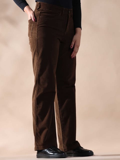 Women Corduroy Trousers- Brown