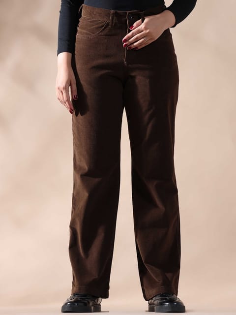 Women Corduroy Trousers- Brown