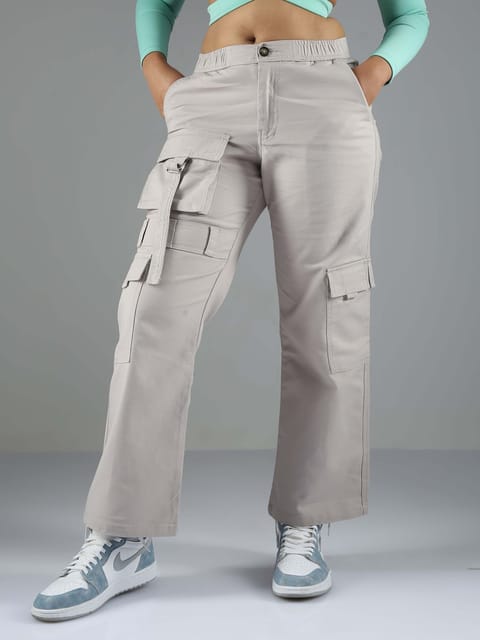 Ligth Grey Baggy Cargo Pants Womens