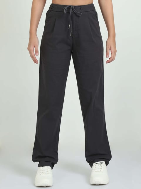 Women Lazy Linen Pleat Pant-Dk Grey