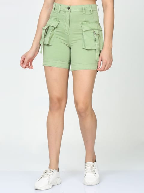 Women Mint Cargo Shorts