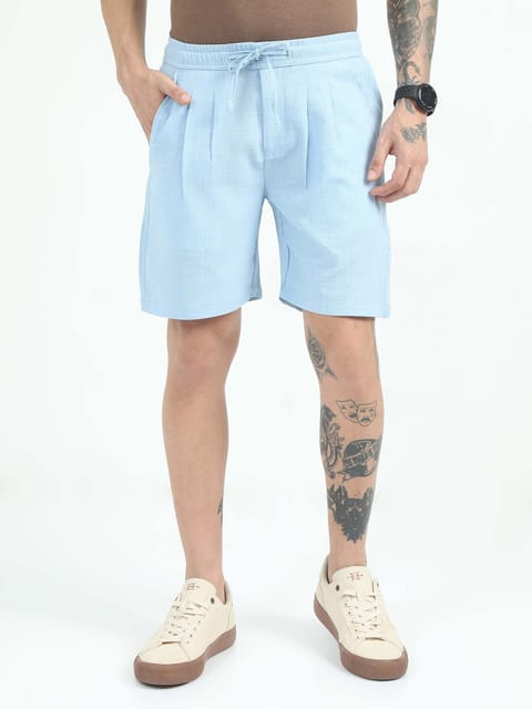 Men Air Linen Summer Shorts-Sky Blue