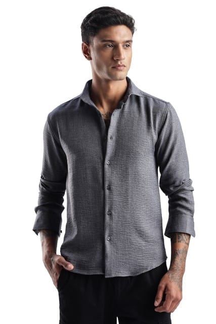 Men Milange Linen Look Shirts-Grey