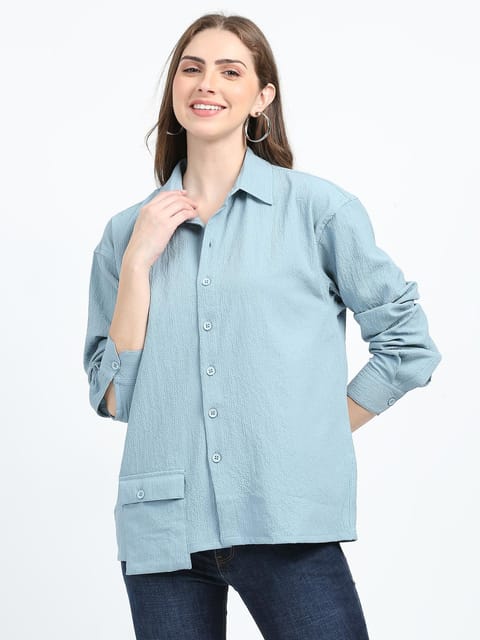 Women Drop pocket Popcorn oversized shirt-Mint