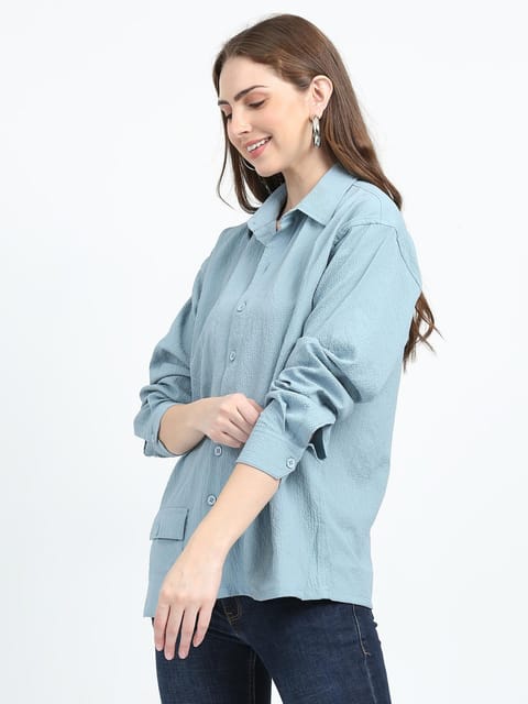 Women Drop pocket Popcorn oversized shirt-Mint