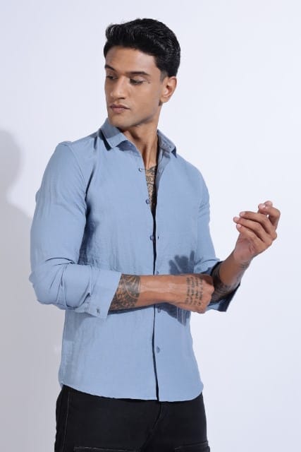 Men Lucas Look Linen Shirt-Sky Blue