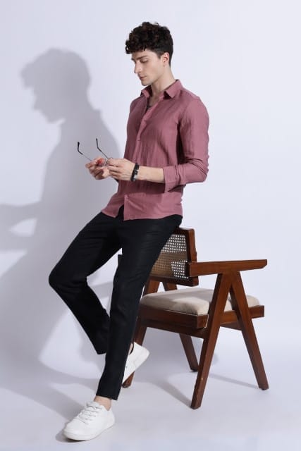 Men Lucas Look Linen Shirt-Pink