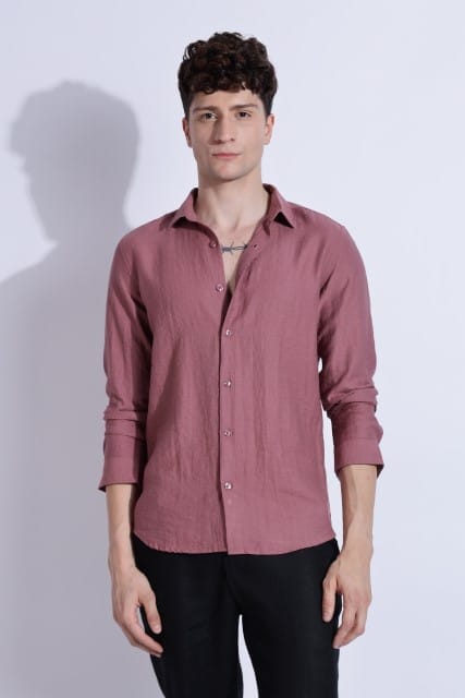 Men Lucas Look Linen Shirt-Pink