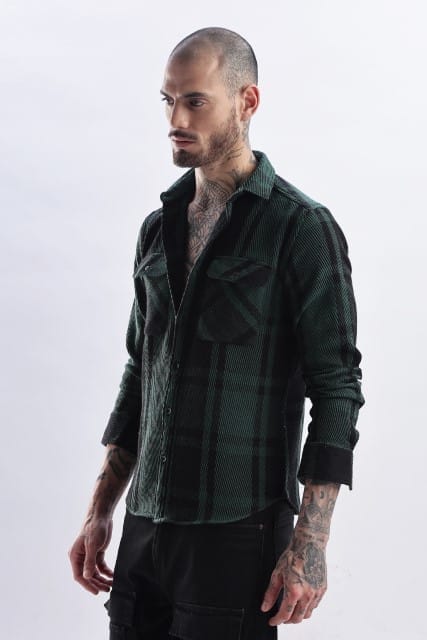 Men Flannel Shirt-Olive