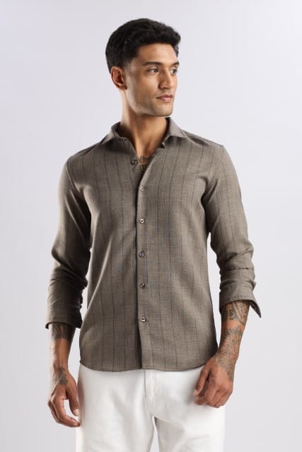 Men Air Like Linen Stripes Shirt-Fawn