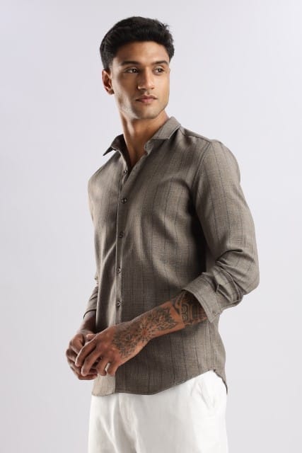 Men Air Like Linen Stripes Shirt-Fawn