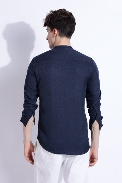 Men Air Linen Like DP Mandarine Shirt-Navy