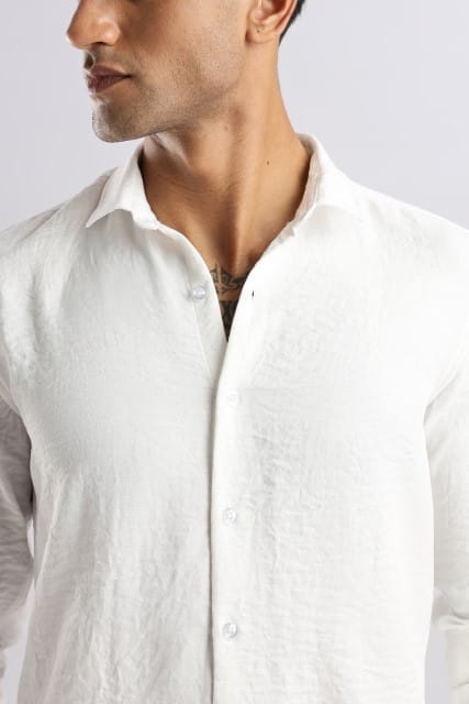 Men Air Linen Like Shirt-White