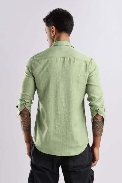 Men Air Linen Like Shirt-Green