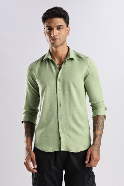 Men Air Linen Like Shirt-Green