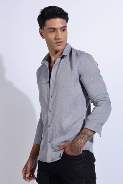 Men Air Linen Like Shirt-Grey