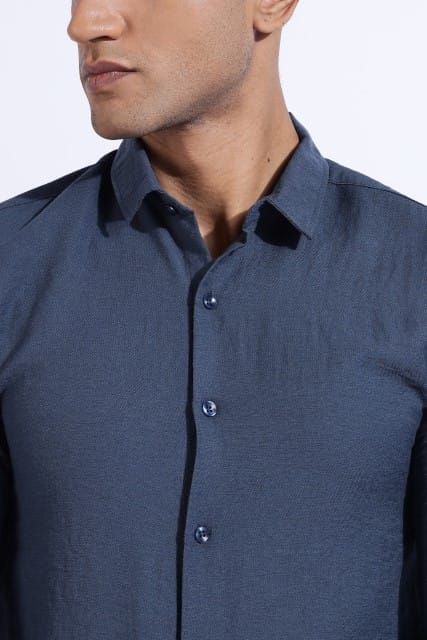 Men Lucas Look Linen Shirt-Blue