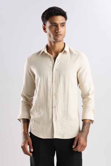 Men Lucas Look Linen Shirt-Cream