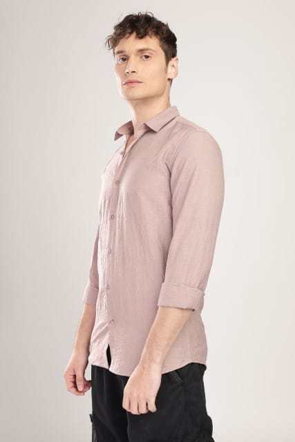 Men Linen Like Neps Shirts-Pink