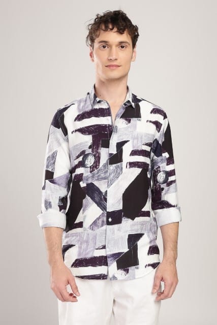 Men Nylon Abstract Print Shirts-Purple