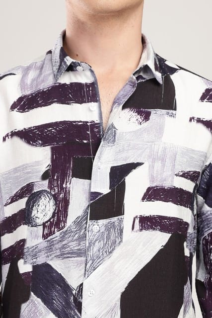 Men Nylon Abstract Print Shirts-Purple