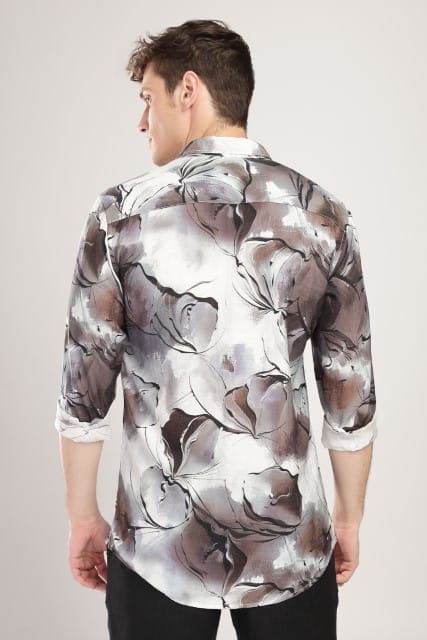 Men Nylon Abstract Print Shirts-Lt Grey