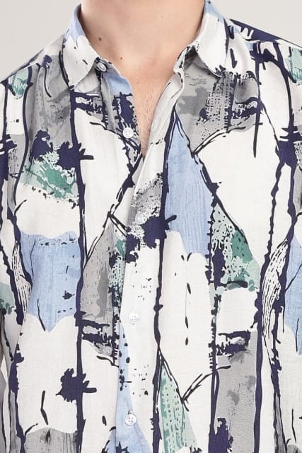 Men Nylon Abstract Print Shirts-Blue