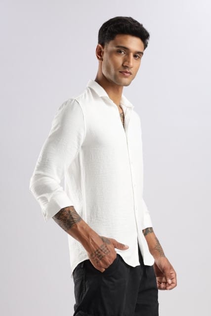 Men Linen Look Shirt-White