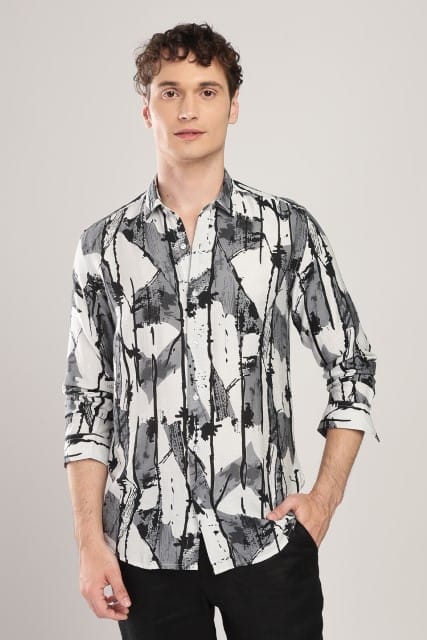 Men Nylon Abstract Print Shirts-Grey