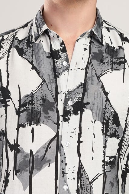 Men Nylon Abstract Print Shirts-Grey