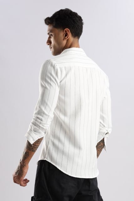 Men Air Like Linen Stripes Shirt-White