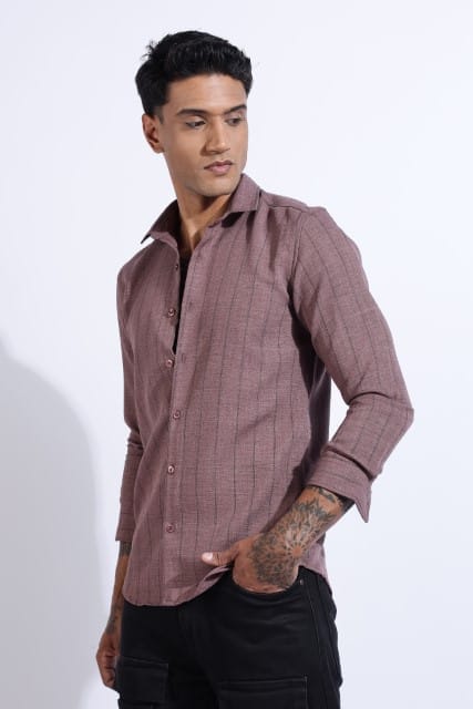 Men Air Like Linen Stripes Shirt-Wine