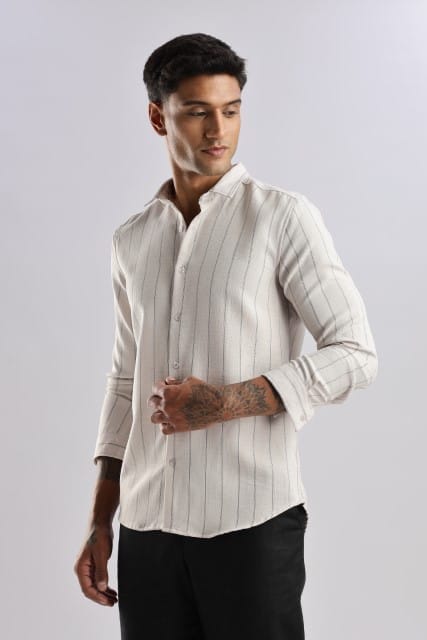 Men Air Like Linen Stripes Shirt-Beige