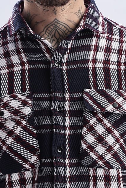 Men Flannel Shirt-White & Red