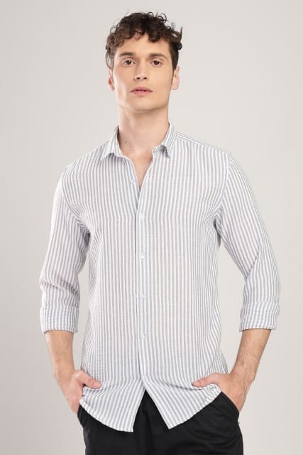 Men Linen Like Lining Shirt-Lt Grey