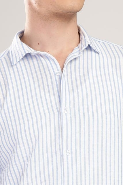 Men Linen Like Lining Shirt-Sky Blue