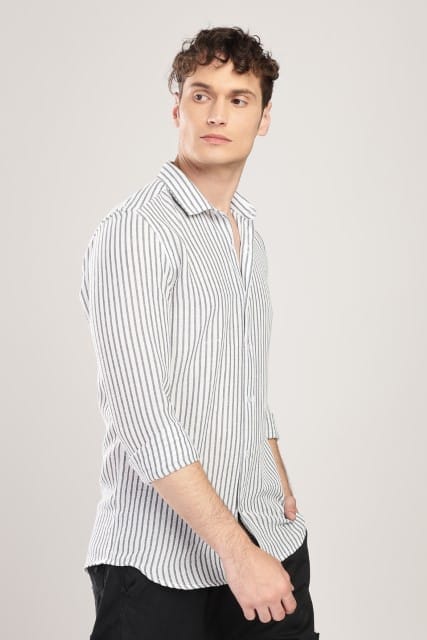 Men Linen Like Lining Shirt-Charcoal