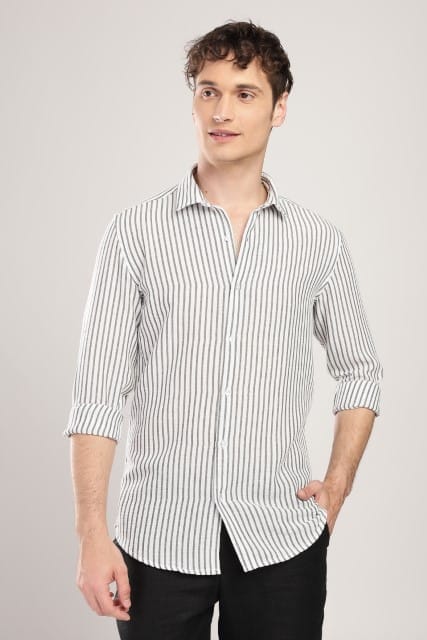 Men Linen Like Lining Shirt-Grey