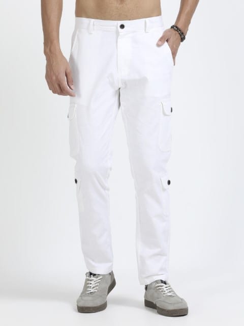 Men Lazy Linen Utility Cargo-White