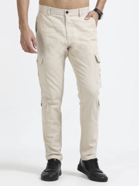 Men Lazy Linen Utility Cargo-Beige