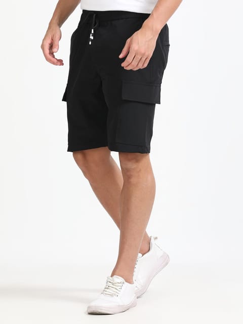 Men Parachute Cargo Shorts-Black