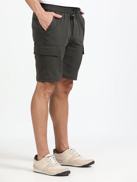 Men Parachute Cargo Shorts-Olive